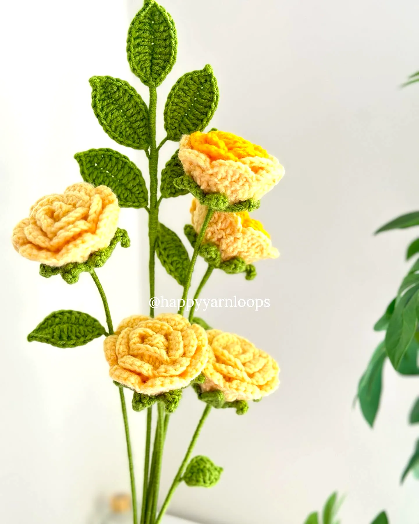 Vibrant Yellow Crochet Rose Bouquet