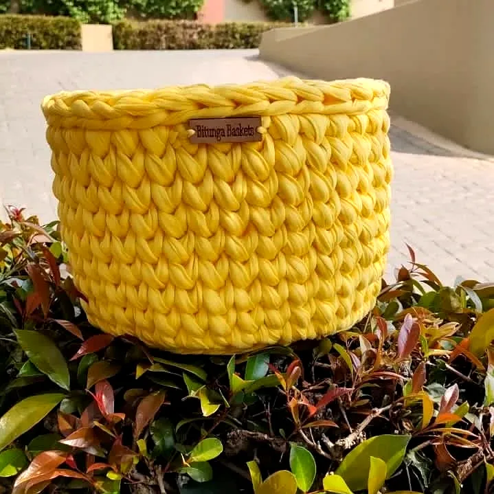 Vibrant Yellow Crochet Storage Bin for Stylish Organization